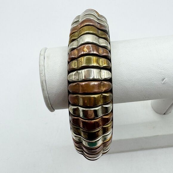 Vtg Bohemian Mixed Metal Large Chunky Indian Bangle Bracelet Silver Brass Copper - Picture 10 of 14